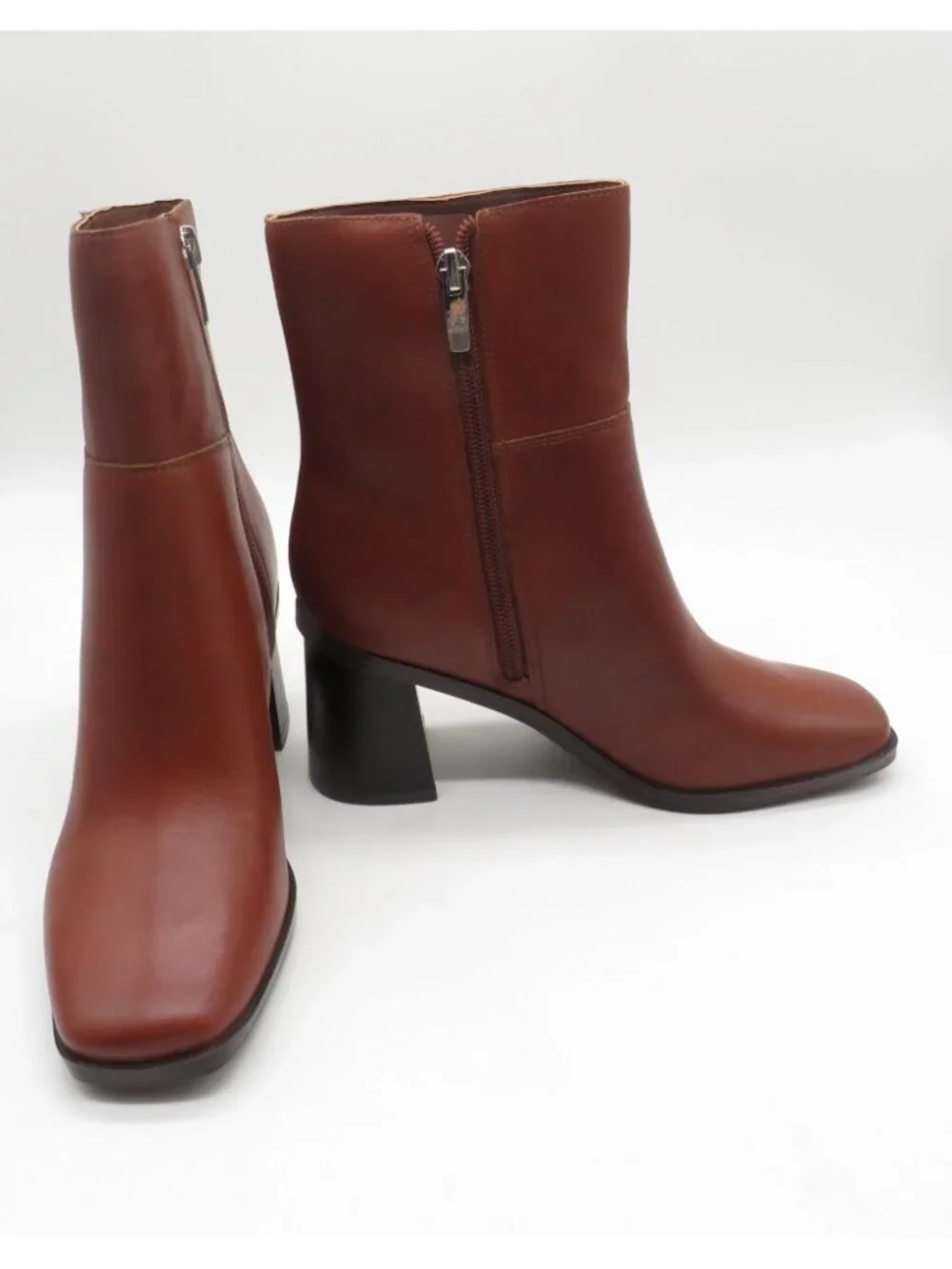 Marc Fisher Womens Dairey Dark Natural Leather Block Heel Boots Size 5M NEW